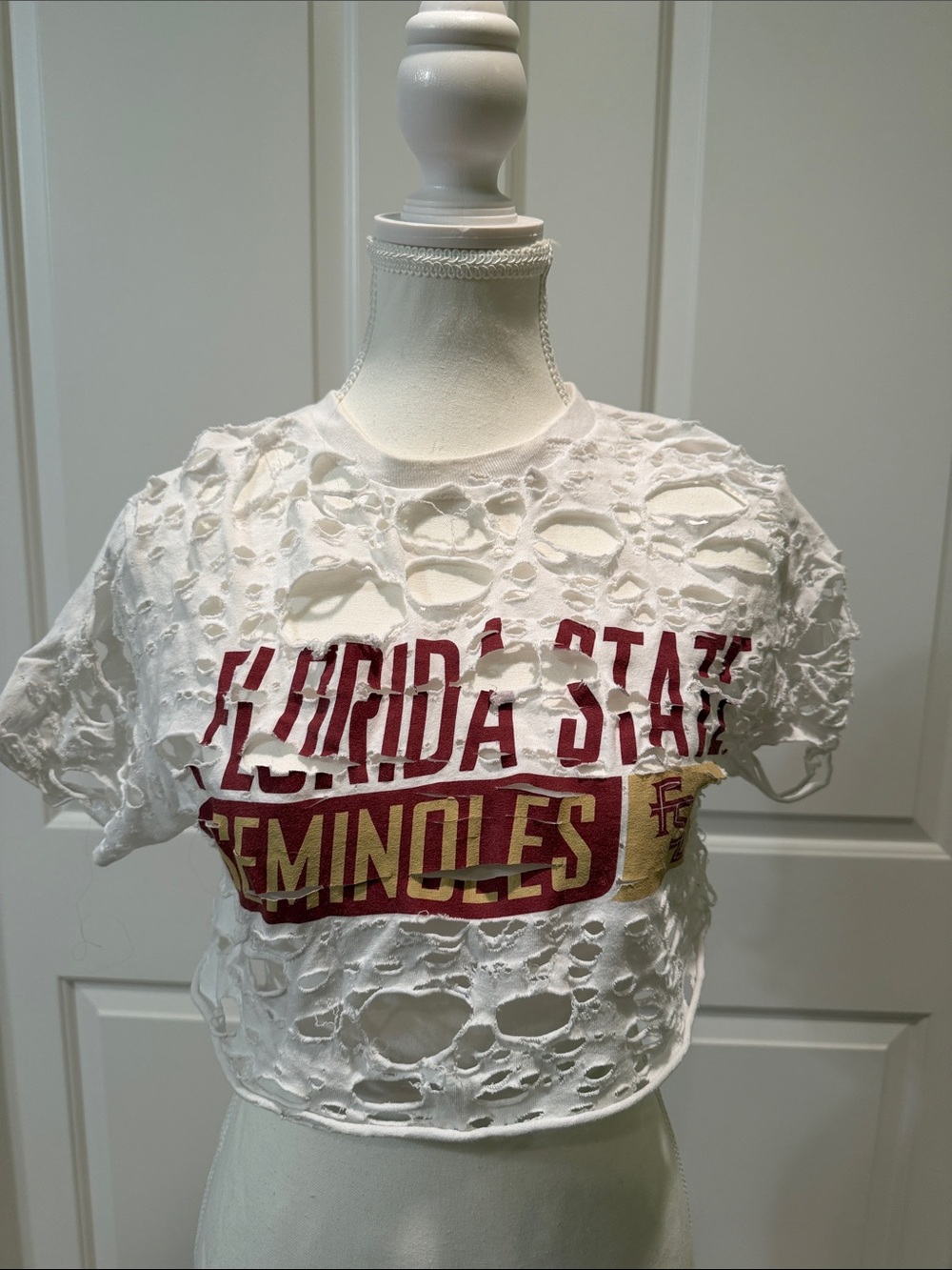 FSU Florida State Gildan White Distressed Crop Top - Game-day Shirt!